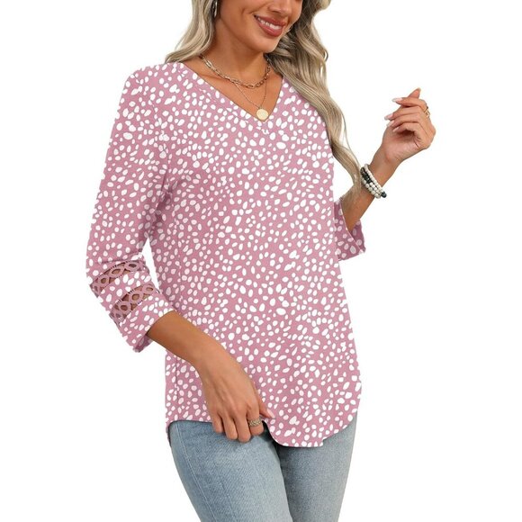 Womens Multicolor Dressy Casual Blouses Trendy V Neck T Shirts Summer Tops - Picture 4 of 5